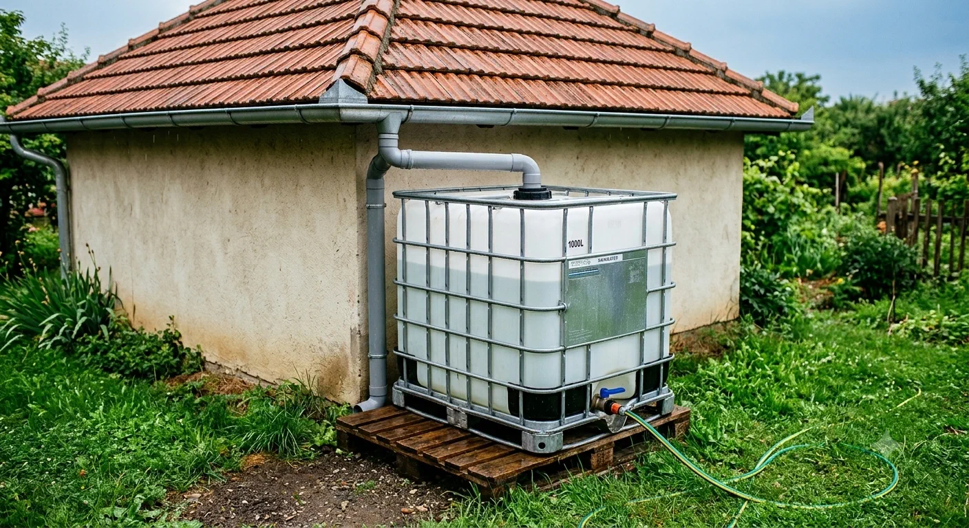 IBC kontejner povezan sa olukom za sakupljanje kišnice