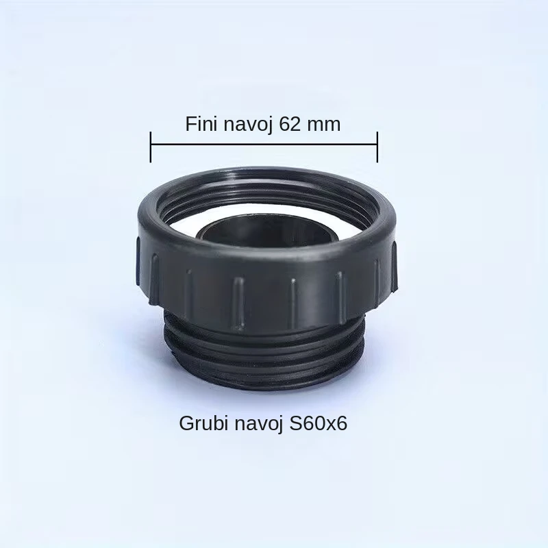 Adapter za IBC kontejner: gore fini navoj 62 mm sa belom zaptivkom, dole grubi navoj S60x6