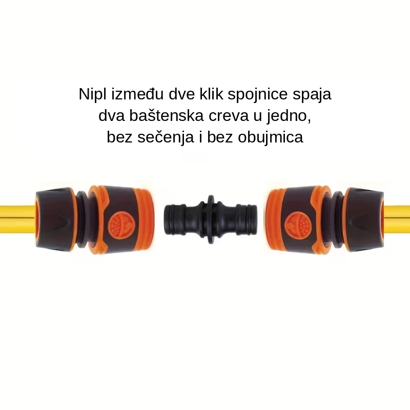 Nipl za klik spojnice između dve klik spojnice na baštenskom crevu