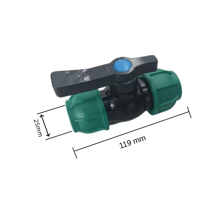 25 mm — Zaporni ventil za PE crevo 25 mm – kuglasti, zatvara vodu četvrtinom okreta