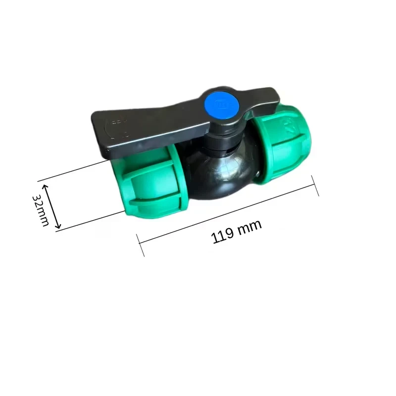 32 mm — Zaporni ventil za PE crevo 32 mm – kuglasti, zatvara vodu četvrtinom okreta