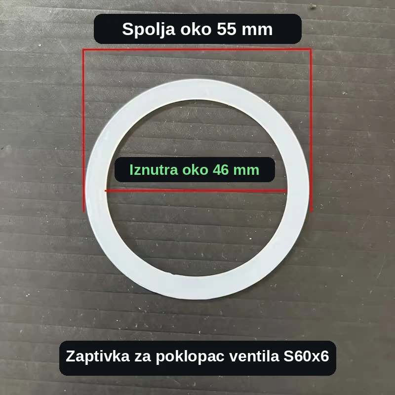 Zaptivka za poklopac ventila S60x6, bela ravna zaptivka spolja oko 55 mm